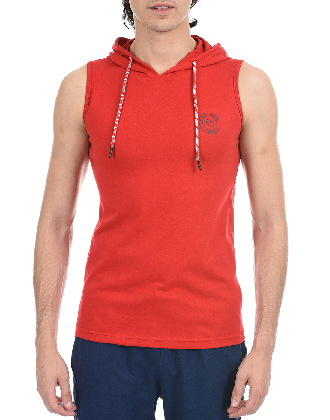 Cloak & Decker by Monte Carlo Men Red Sleeveless Hooded Tshirt